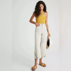 MAEVE by ANTHROPOLOGIE‎ Hallee Embroidered Wide Leg Pants in Nude Chair
